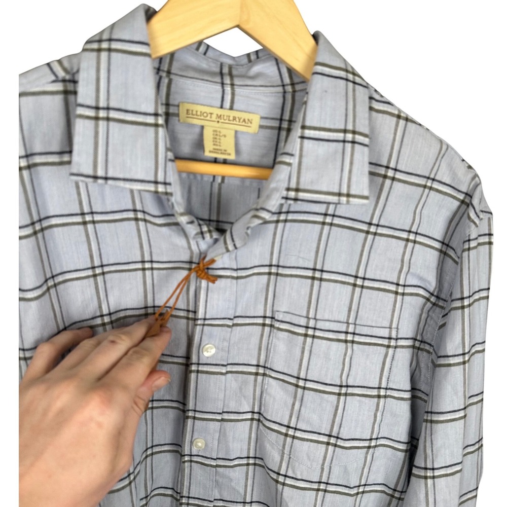 Elliot Mulryan Mens Plaid Button Down Shirt Light Blue Olive Green Large L NEW